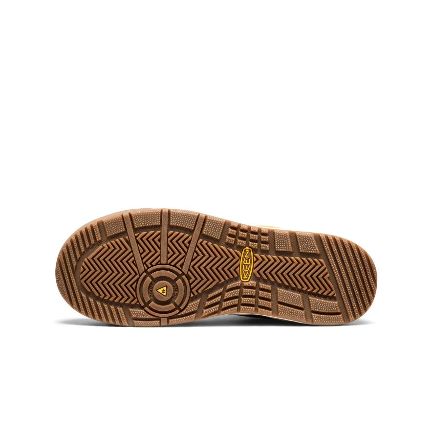 Brown shoe sole with tread pattern on a white background
