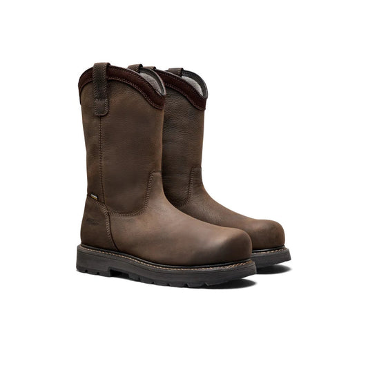 Pair of brown leather boots on a white background